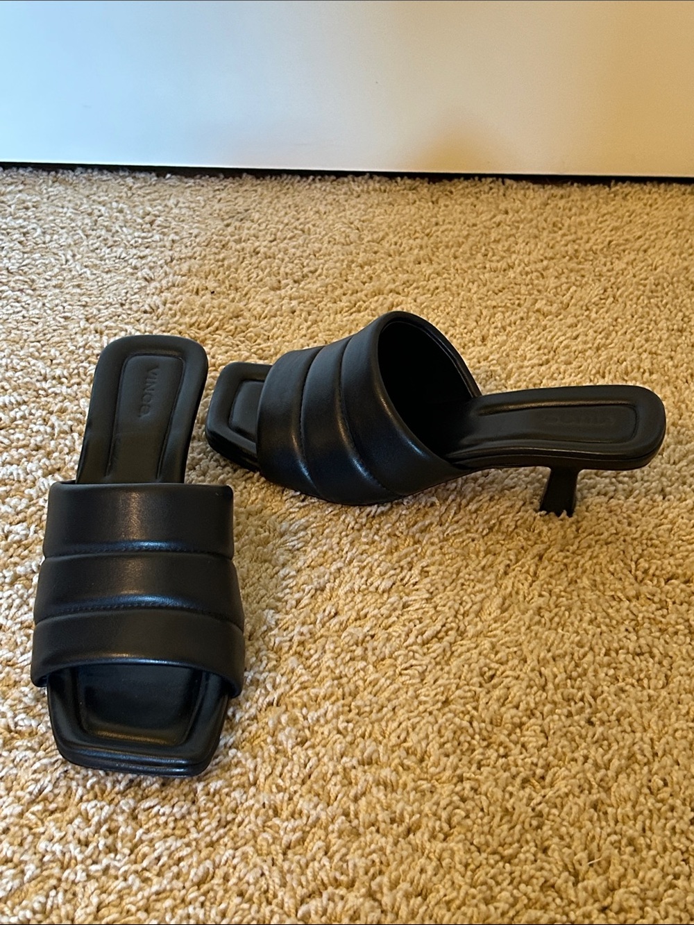 Bince Black Quilted Leather Slide Heels - Sz 9.5
